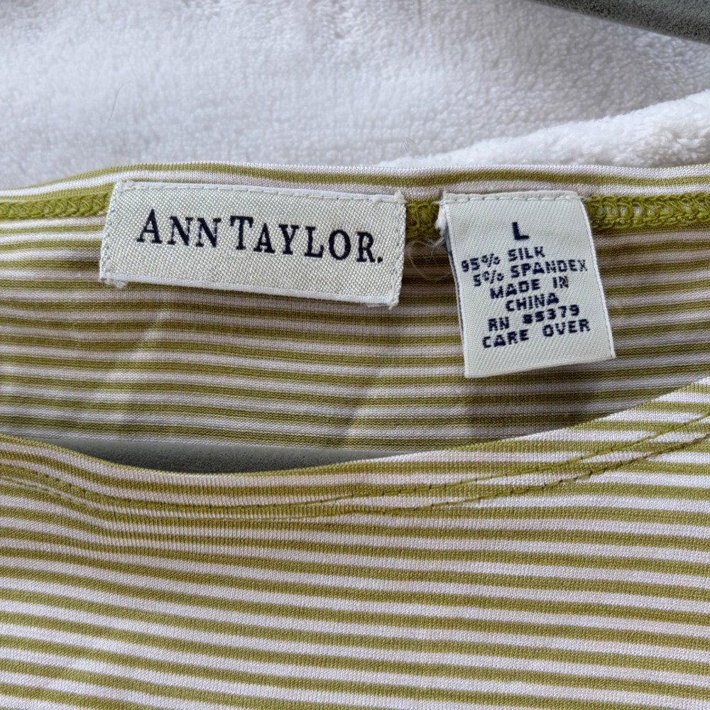 Ann Taylor Bodysuit Women Large Green Striped Silk Blend Vintage Sleeveless Tank - Picture 2 of 8